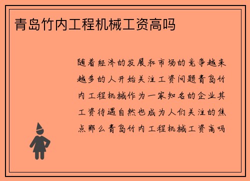 青岛竹内工程机械工资高吗